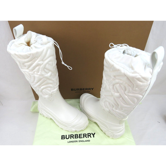 $1190 BURBERRY ROTHERFIELD WHITE RUBBER TB LOGO QUILTED SNOW RAIN BOOTS 40 - Picture 5 of 14